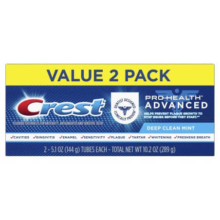 Set 2x Paste de Dinti, Crest 3D White, Pro-Health Advanced, Deep Clean, Multi-Protectie cu 8 Beneficii, 144gr