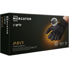 Box of 50x Nitrile Gloves, Mercator, GOgrip, Powder Free, Diamond Textured, Black, Size XL