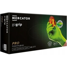 Box of 50x Nitrile Gloves, Mercator, GOgrip, Powder-free, Diamond Textured, Green, Size XL