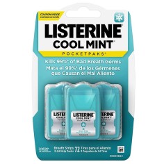 Set Benzi Improspatare Respiratie, Listerine, Pocket Packs, impotriva Halitozei, fara Zahar, 3x 24 Benzi