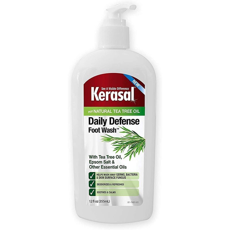 Lotiune de Curatare, Kerasal, Daily Defense, cu Arbore de Ceai si Sare Epsom, Elimina Ciuperca Piciorului, cu Pompa, 355ml