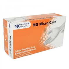 Box of 100x Latex Gloves, Micro-Care Medical Glove, Single Use, Textured, Powder Free, White, Size L