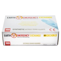 Box of 100x Synthetic Nitrile Gloves, Earth Emergency Exchange, Textured, Powder Free, Blue, Size XL