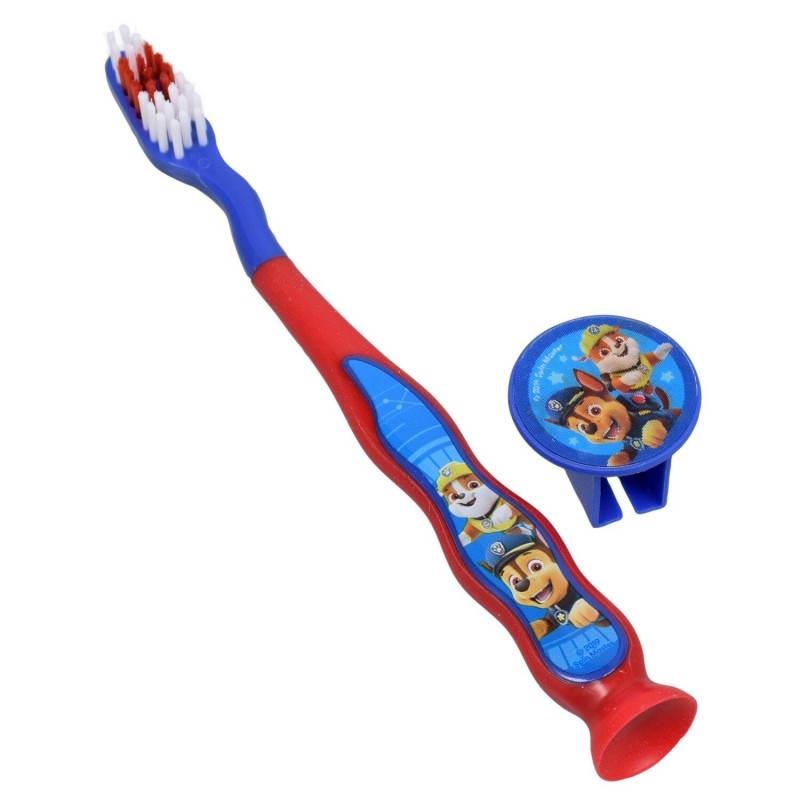 Periuta de Dinti pentru Copii, Firefly, Paw Patrol, cu Ventuza si Capac Calatorii, Varsta 3+ Ani, Soft, Albastra