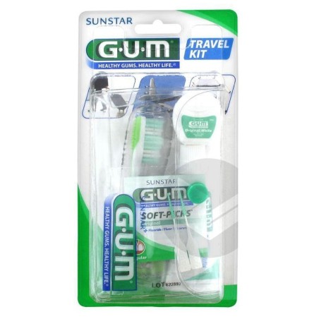 Set Ingrijire Orala, Gum, Travel Kit, pentru Gingii Sensibile, Compatibil cu Aparatul Dentar, Culoare Verde, 4 Produse