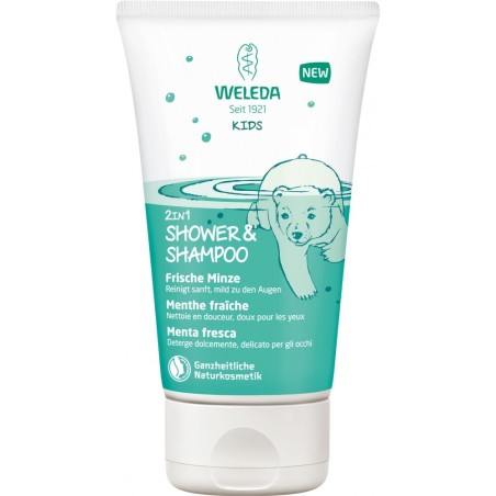 Gel de Dus si Sampon 2 in 1, Weleda, Kids, cu Ulei de Susan pentru Hidratare, Aroma Menta, 150ml