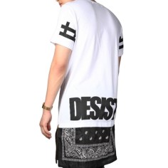 Tricou Barbati, Zamo®, Cease Desist, cu Imprimeu Floral si Fermoar, Lung, Alb cu Negru, Marimea L