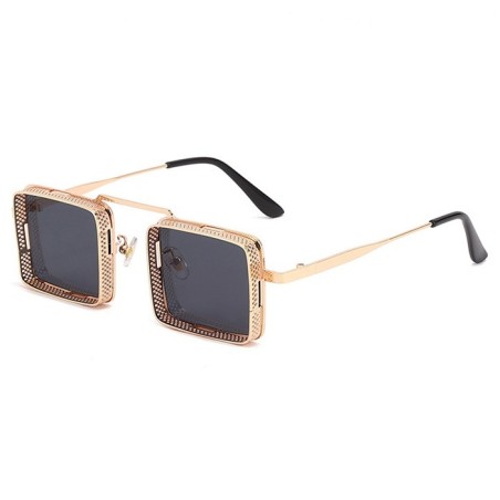 Ochelari de Soare, GREENO®, Steampunk, Saalbach, Protectie UV400, Model Patrat, Rama Aurie, Lentile Gri