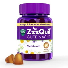 Supliment Alimentar, ZzzQuil, cu Melatonina, Musetel si Lavanda, cu aroma de Mango si Banane, pentru Somn Linistit, 30 jeleuri