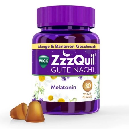 Supliment Alimentar, ZzzQuil, cu Melatonina, Musetel si Lavanda, cu aroma de Mango si Banane, pentru Somn Linistit, 30 jeleuri
