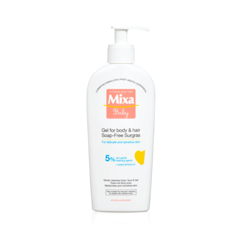 Gel de Dus si Sampon, Mixa, Baby, 2 in 1, cu Ulei de Migdale, Testat Dermatologic, 400ml
