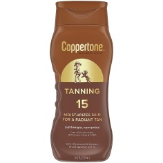 Lotiune de Corp, Coppertone, Tanning, pentru Protectie Solara, Rezistenta la Apa, cu Vitamina E, SPF 15, 237ml