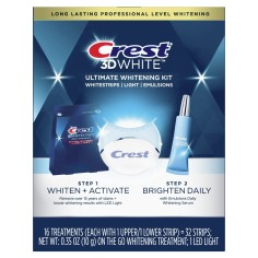 Set Albirea Dintilor, Crest, 3D White, Glamorous White, Ultimate Whitening Kit, 16x Benzi, 1x Lampa UV, 1x Emulsie