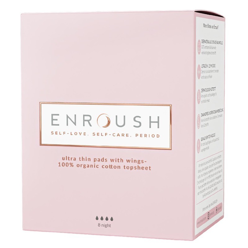 Absorbante, Enroush, Night, Organice, PH Neutru, 100% Bumbac, Biodegradabile, Hipoalergenice, Absorbtie Maxima, 8 buc