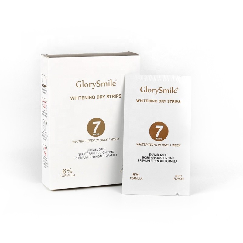Benzi Albire Dinti, Glory Smile, Dry Strips, 6% Peroxid, Vegan-Friendly, Cutie 14 plicuri, 28 benzi