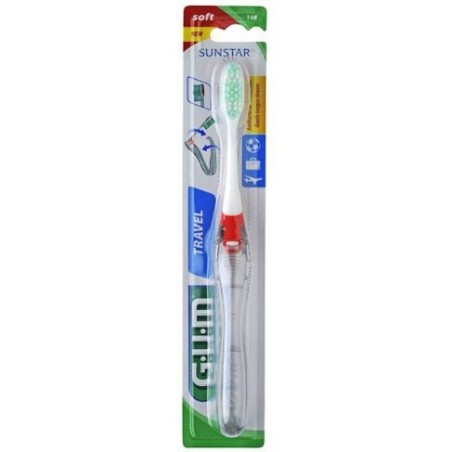 Periuta de Dinti Manuala, Gum, Travel 158, cu Peri Tratati cu Clorhexidina, Soft, Culoare Rosie