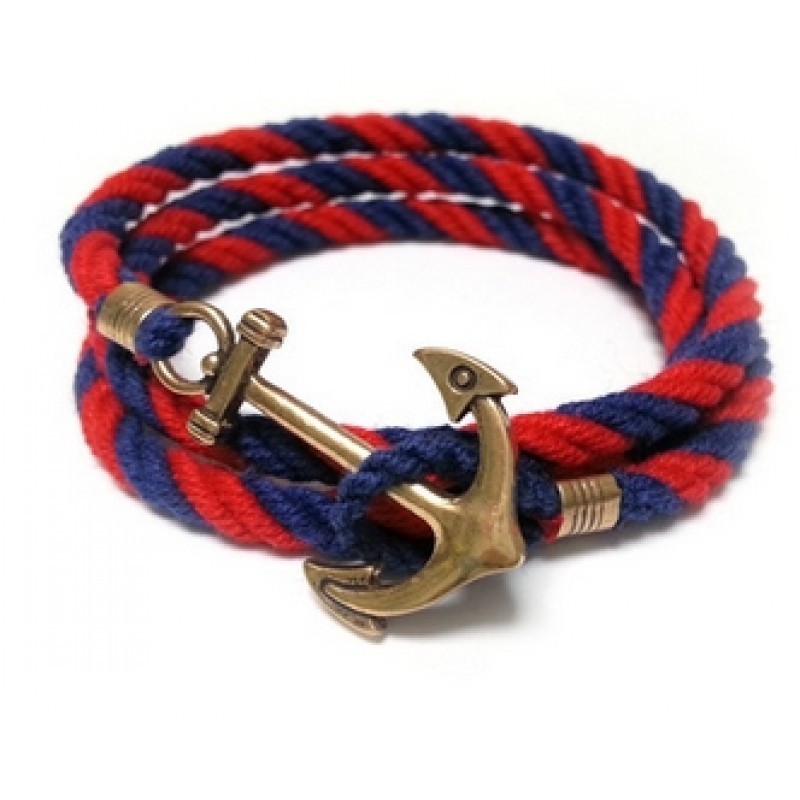 Bratara Barbati, Zamo®, Nautica, KJP, Inchizatoare Ancora din Cupru, Snur Albastru si Rosu