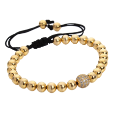 Bratara Barbati, Zamo®, Crystal Beads Gold, tip Shamballa, Margele Aurii si Pietricele Argintii