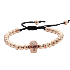 Bratara Barbati, Zamo®, Skull Beads Rose, tip Shamballa, Margele Roz si Craniu Roz