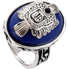 Inel Barbati, Zamo®, Model Vampire Diaries, Inox, Argintiu si Albastru, Marime 8