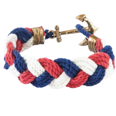 Bratara Barbati, Zamo®, Nautica, KJP, Inchizatoare Ancora din Cupru, Snur Alb, Rosu si Albastru