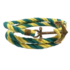 Bratara Barbati, Zamo®, Nautica, KJP, Inchizatoare Ancora din Cupru, Snur Galben si Verde