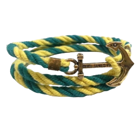 Bratara Barbati, Zamo®, Nautica, KJP, Inchizatoare Ancora din Cupru, Snur Galben si Verde