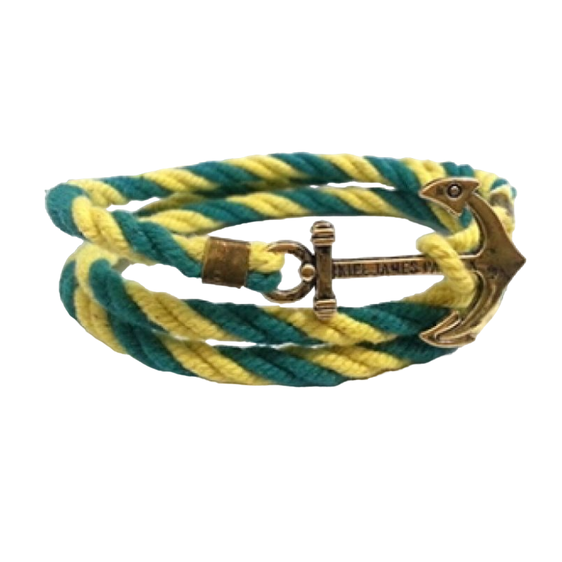 Bratara Barbati, Zamo®, Nautica, KJP, Inchizatoare Ancora din Cupru, Snur Galben si Verde