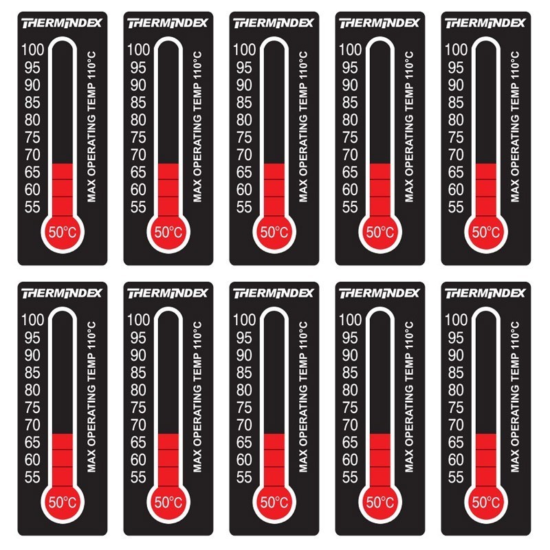 Set 10x Termometre, Hallcrest, Thermindex, cu Cristale Lichide, cu Autoadeziv, 50-100°C, 11 Niveluri de Temperatura, Rosu