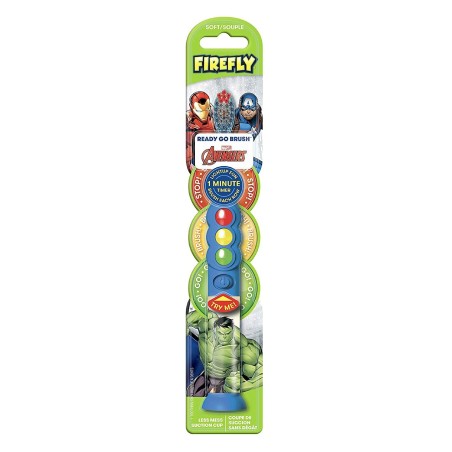 Toothbrush for Children, Firefly, Avengers, Hulk, Timer 1 min, Stand-Up Suction Cup, with Lights, Soft, Blue and Green