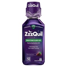 Supliment Alimentar, ZzzQuil, cu Melatonina, Musetel si Lavanda, pentru Somn Linistit, Aroma Fructe de Padure, 354ml