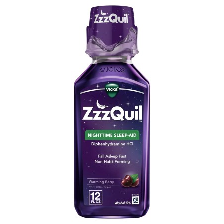 Supliment Alimentar, ZzzQuil, cu Melatonina, Musetel si Lavanda, pentru Somn Linistit, Aroma Fructe de Padure, 354ml