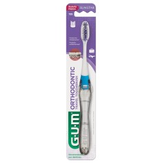 Periuta de Dinti Manuala, Gum, Ortho Travel 125, cu Peri Tratati cu Clorhexidina, Soft, Culoare Albastra