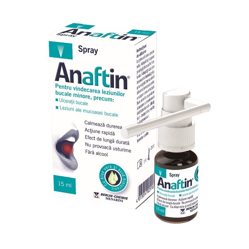 Spray Bucal, Menarini, Anaftin, Impotriva Durerilor Minore si Aftelor Bucale, 15ml