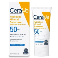 Crema de Fata, CeraVe, Mineral Sunscreen, cu Acid Hialuronic, Ceramide si Oxid de Zinc, impotriva UVA si UVB, SPF50, 75ml