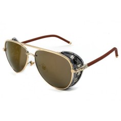 Ochelari de Soare, Zamo®, Aramis, Protectie UV400, Model Steampunk, Rama Aurie, Lentile Maro