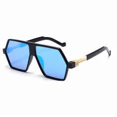 Ochelari de Soare, Zamo®, Pixel Blue, Protectie UV400, Model Hexagonal, Rama Neagra, Lentile Albastre