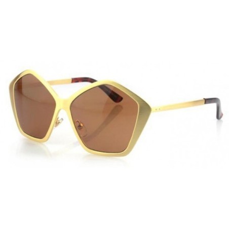 Ochelari de Soare, Zamo®, Holland, Rihanna Hex, Protectie UV400, Model Hexagonal, Rama Aurie, Lentile Maro