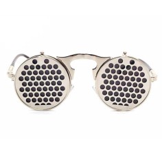 Ochelari de Soare, Zamo®, Steampunk, Flip-Flop Honeycomb, Protectie UV400, Model Rotund, Rama Argintie, Lentile Negre Oglinda