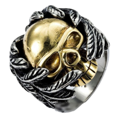 Inel Barbati, Zamo, American Skull, Otel Inoxidabil, Model Craniu, Argintiu cu Auriu, Marime 9