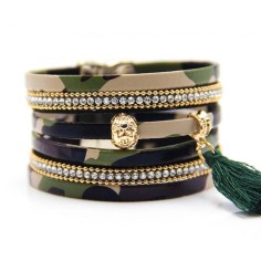Bratara Femei, Zamo, Army Cuff, Piele Ecologica si Pietricele, Model Camuflaj, Circumferinta 21cm