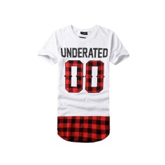 Tricou Barbati, Zamo®, Underrated White, cu Imprimeu Patrate, Lung, Alb cu Rosu, Marimea L