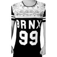 Tricou Barbati, Zamo®, BRNX, cu Imprimeu, Lung, Alb cu Negru, Marimea S