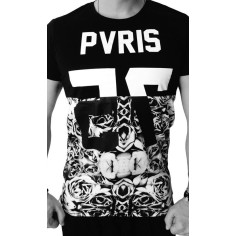 Tricou Barbati, Zamo®, Paris Floral, cu Imprimeu Floral, Lung, Negru cu Alb, Marimea L