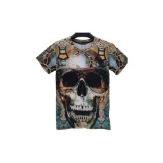 Tricou Barbati, Zamo®, 3D Dirty Skull, cu Imprimeu, Model Craniu si Imprimeu Reptila, Marimea L