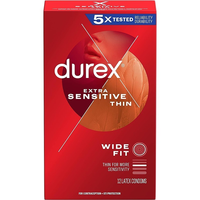 Set 12x Prezervative, Durex, Extra Sensitive, din Latex, Ultra Subtiri, Lubrifiate, Diametru 56mm
