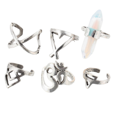 Set 6x Inele Dama, Zamo®, Bohemian, din Aliaj si Pietre Nepretioase, Diverse Dimensiuni, Culoare Argintie