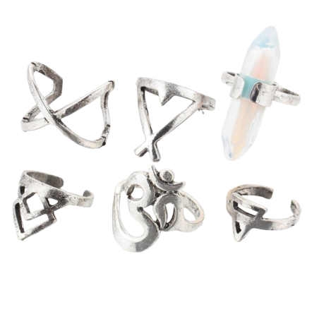 Set 6x Inele Dama, Zamo®, Bohemian, din Aliaj si Pietre Nepretioase, Diverse Dimensiuni, Culoare Argintie