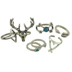 Set 7x Inele Dama, Zamo®, Bohemian, din Aliaj si Pietre Nepretioase, Diverse Dimensiuni, Culoare Argintie