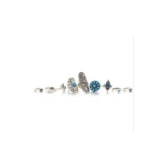 Set 9x Inele Dama, Zamo®, Bohemian, din Aliaj si Pietre Nepretioase, Diverse Dimensiuni, Culoare Argintie